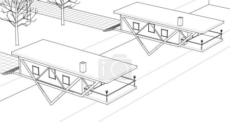 Téléchargez les illustrations : Maisons sur un cadre sur fond blanc, illustration 3d - en licence libre de droit