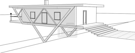 Ilustración de Casa sobre un marco sobre fondo blanco, ilustración 3d - Imagen libre de derechos