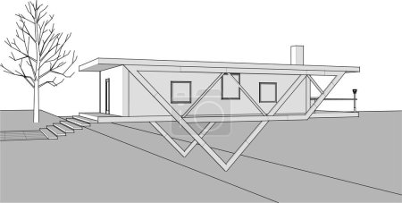 Ilustración de Casa sobre un marco sobre fondo blanco, ilustración 3d - Imagen libre de derechos