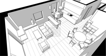 Téléchargez les illustrations : Croquis intérieur de la maison, illustration 3D - en licence libre de droit