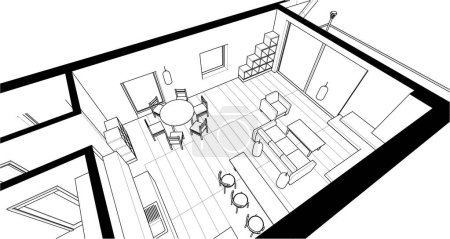 Téléchargez les illustrations : Croquis intérieur de la maison, illustration 3D - en licence libre de droit