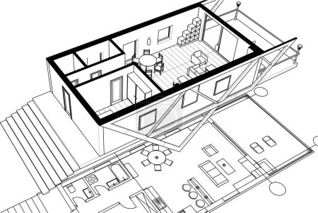 Ilustración de Casa interior boceto, ilustración 3d - Imagen libre de derechos