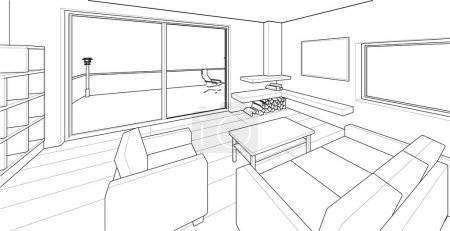 Illustration for House interior sketch, 3d illustration - Royalty Free Image