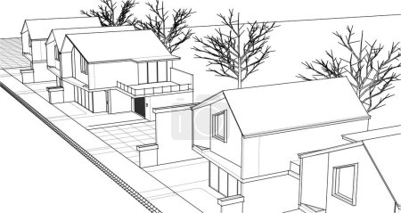 Illustration for House architectural sketch, 3d web illustration - Royalty Free Image