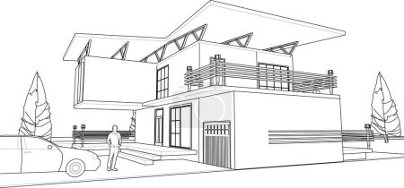 Illustration for House architectural sketch, 3d web illustration - Royalty Free Image