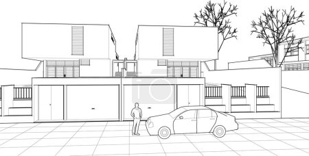 Ilustración de Casa bosquejo arquitectónico, 3d ilustración web - Imagen libre de derechos