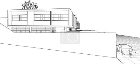 Téléchargez les illustrations : Maison esquisse architecturale, illustration web 3d - en licence libre de droit