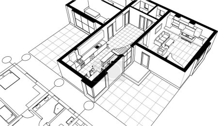 Téléchargez les illustrations : Architecture maison plan 3d illustration - en licence libre de droit
