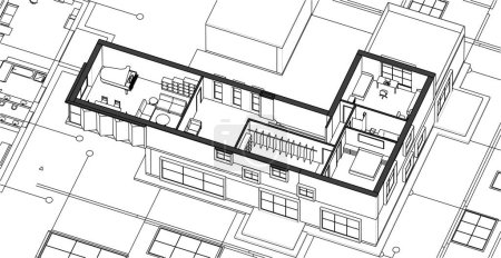Ilustración de Moderno plan de arquitectura residencial 3d ilustración - Imagen libre de derechos