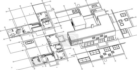 Téléchargez les illustrations : Plan d'architecture résidentielle moderne illustration 3d - en licence libre de droit