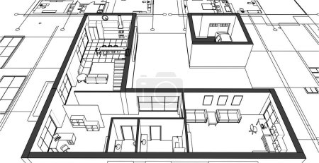 Téléchargez les illustrations : Plan d'architecture résidentielle moderne illustration 3d - en licence libre de droit