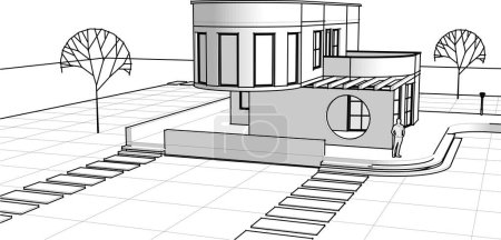 Illustration for 3d architecture house with consoles - Royalty Free Image