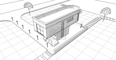 Ilustración de 3d casa de arquitectura con consolas - Imagen libre de derechos