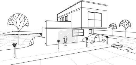 Téléchargez les illustrations : Maison d'architecture 3d avec consoles - en licence libre de droit
