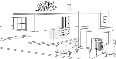 Téléchargez les illustrations : Architecture résidentielle moderne illustration 3D - en licence libre de droit