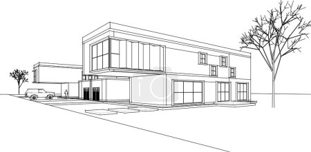 Téléchargez les illustrations : Architecture résidentielle moderne illustration 3D - en licence libre de droit