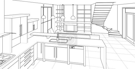 Téléchargez les illustrations : Cuisine intérieure salon 3d illustration - en licence libre de droit