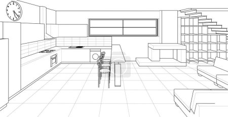 Téléchargez les illustrations : Cuisine intérieure salon 3d illustration - en licence libre de droit
