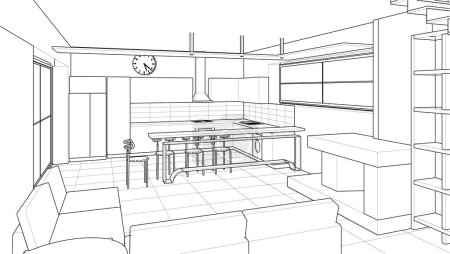 Téléchargez les photos : Cuisine intérieure salon 3d illustration - en image libre de droit