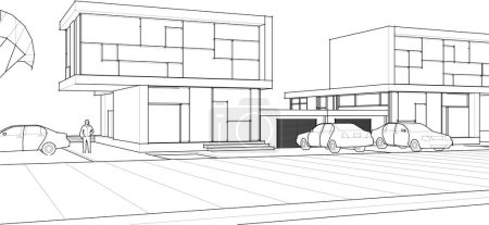 Téléchargez les illustrations : Bâtiment maison esquisse architecturale illustration 3d - en licence libre de droit