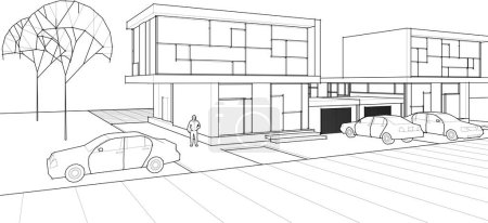 Illustration for House building architectural sketch 3d illustration - Royalty Free Image