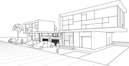 Illustration for House building architectural sketch 3d illustration - Royalty Free Image