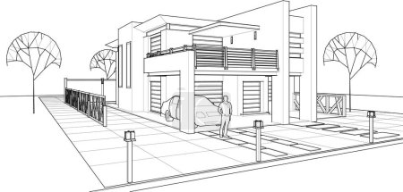 Illustration for House building sketch 3d illustration - Royalty Free Image