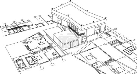 Illustration for House plan. Architecture. 3d illustration - Royalty Free Image