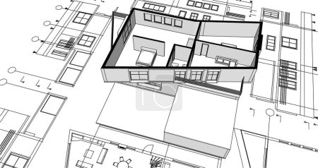 Téléchargez les illustrations : Plan de maison. L'architecture. Illustration 3d - en licence libre de droit