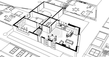 Ilustración de Plan de la casa. Arquitectura. ilustración 3d - Imagen libre de derechos
