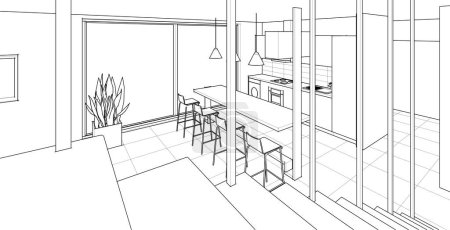 Ilustración de Bosquejo interior de la casa. renderizado 3d - Imagen libre de derechos
