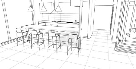 Illustration for House interior sketch. 3d rendering - Royalty Free Image