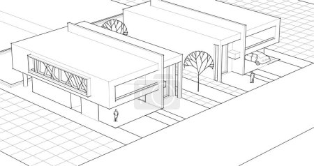 Ilustración de Arquitectura de casa moderna. renderizado 3d - Imagen libre de derechos