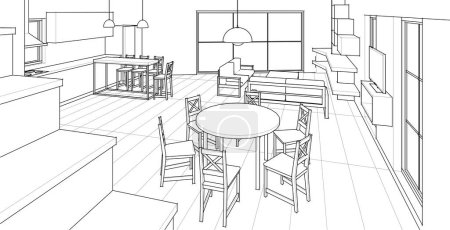 Ilustración de Bosquejo interior de la casa. renderizado 3d - Imagen libre de derechos