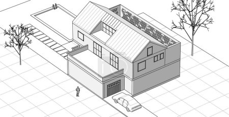 Illustration for House architectural sketch 3d illustration - Royalty Free Image