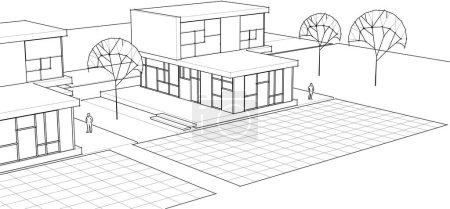 Ilustración de Casa bosquejo arquitectónico 3d ilustración - Imagen libre de derechos