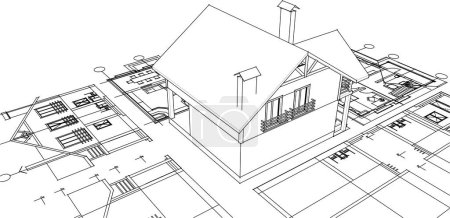 Téléchargez les illustrations : Maison, croquis architectural, illustration 3d - en licence libre de droit