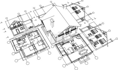 Ilustración de Casa, boceto arquitectónico, ilustración 3d - Imagen libre de derechos