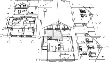 Illustration for House, architectural sketch, 3d illustration - Royalty Free Image