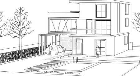 Ilustración de Casa, boceto arquitectónico, ilustración 3d - Imagen libre de derechos