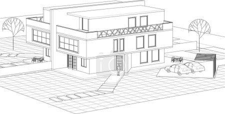 Téléchargez les illustrations : Maison, croquis architectural, illustration 3d - en licence libre de droit
