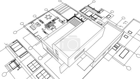 Illustration for House traditional architecture plan 3d illustration - Royalty Free Image