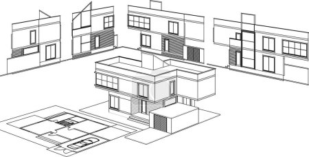 Téléchargez les illustrations : Maison architecture traditionnelle plan 3d illustration - en licence libre de droit