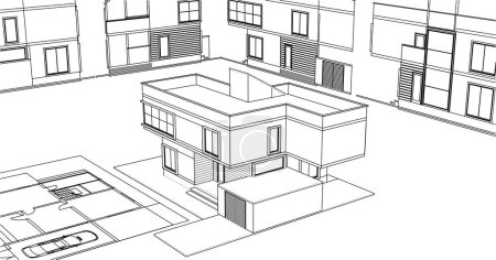 Illustration for House, architectural sketch, 3d illustration - Royalty Free Image