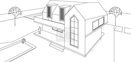 Illustration for Traditional house sketch 3d rendering - Royalty Free Image