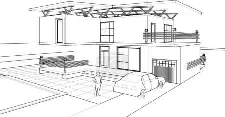 Ilustración de Dibujo de la casa tradicional 3d renderizado - Imagen libre de derechos