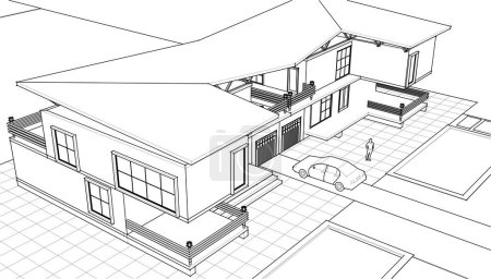 Illustration for Traditional house sketch 3d rendering - Royalty Free Image