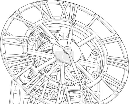 Téléchargez les illustrations : Horloge mécanique sur fond blanc, illustration vectorielle - en licence libre de droit