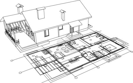 Ilustración de Bosquejo de la casa moderna, ilustración vectorial - Imagen libre de derechos