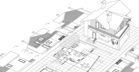 Ilustración de Casa proyecto arquitectónico boceto, vector de ilustración - Imagen libre de derechos